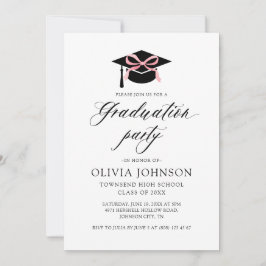 Moderne elegante afstudeerdop Roze strik Afstudere Kaart