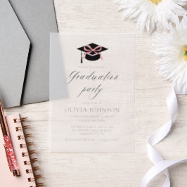 Moderne elegante afstudeerdop Roze strik Afstudere Vellum Uitnodigingen