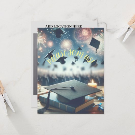 Moderne Elegante Afstudeerfeest  Kaart (Voorkant / Achterkant in situ)