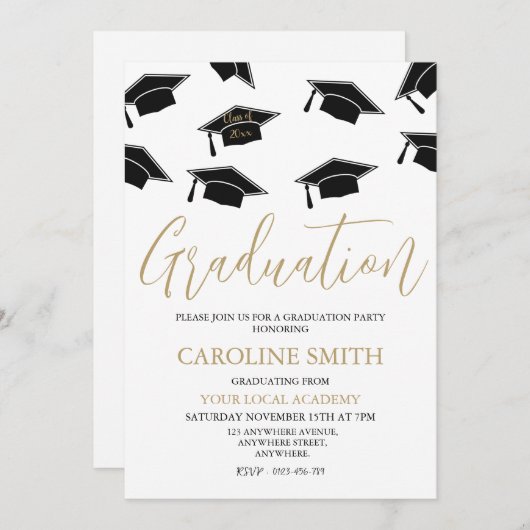 Moderne elegante afstudeerfeest uitnodiging (Voorkant / Achterkant)