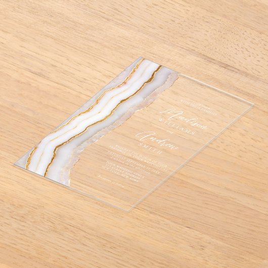 Moderne Elegante Agaat Marmeren Bruiloft Acryl Uitnodigingen (Laagn)