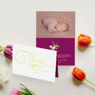 Moderne elegante Angel Baby doop Dank u script Folie Kaarten