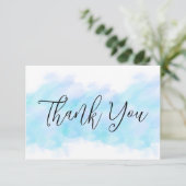 Moderne elegante Aqua Blue Flat Dank u kaarten (Staand voorkant)