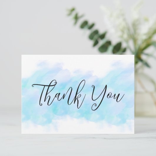 Moderne elegante Aqua Blue Flat Dank u kaarten (Staand voorkant)