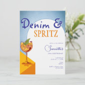 Moderne elegante Arch Denim & Spritz zomerverjaard Kaart (Staand voorkant)