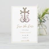 Moderne Elegante Armeense Kruisbruiloft Save The Date (Staand voorkant)