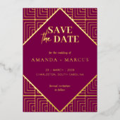 Moderne Elegante Art Deco Geometrische Save the Da Folie Uitnodiging (Voorkant)