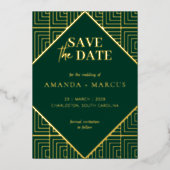 Moderne Elegante Art Deco Geometrische Save the Da Folie Uitnodiging (Voorkant)