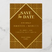 Moderne Elegante Art Deco Geometrische Save the Da Folie Uitnodiging (Voorkant)