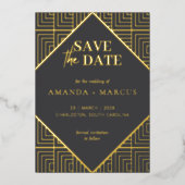Moderne Elegante Art Deco Geometrische Save the Da Folie Uitnodiging (Voorkant)