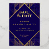 Moderne Elegante Art Deco Geometrische Save the Da Folie Uitnodiging (Voorkant)