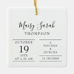 Moderne elegante Baby geboorte statistieken foto Keramisch Ornament