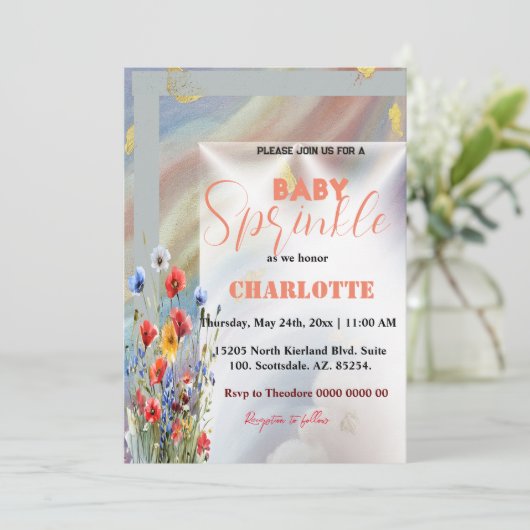 moderne elegante baby sprinkle uitnodiging meisje (Staand voorkant)