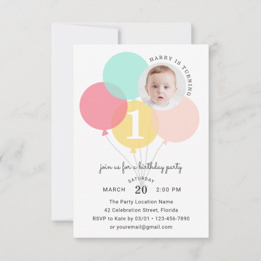 Moderne elegante ballonnen eerste foto op zaterdag kaart (Voorkant)