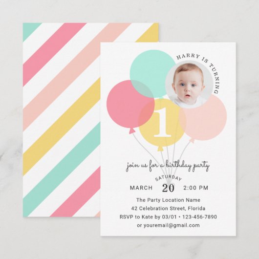 Moderne elegante ballonnen eerste foto op zaterdag kaart (Voorkant / Achterkant)