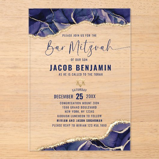 Moderne elegante bar mitswa acryl uitnodigingen (Voorkant)