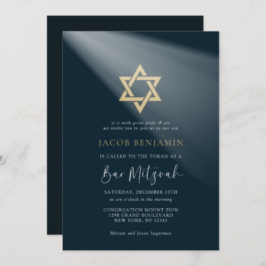 Moderne elegante bar mitswa kaart (Voorkant / Achterkant)