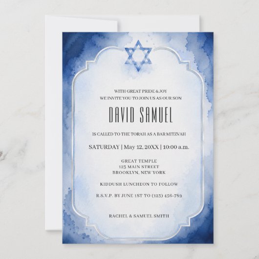 Moderne Elegante Bar Mitzvah Kaart (Voorkant)