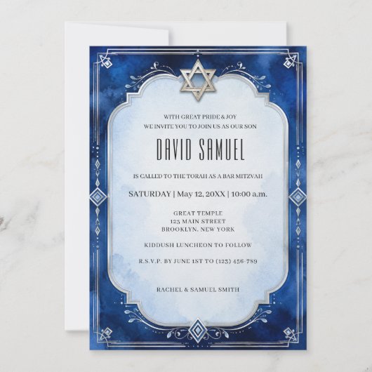 Moderne Elegante Bar Mitzvah Kaart (Voorkant)