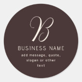 Moderne Elegante Bedrijfsnaam Monogram | donkerbru Ronde Sticker (Voorkant)