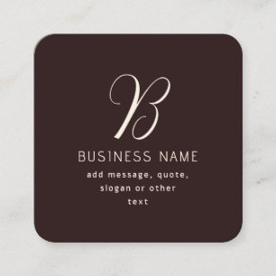 Moderne Elegante Bedrijfsnaam Monogram donkerbru Vierkante Visitekaartje