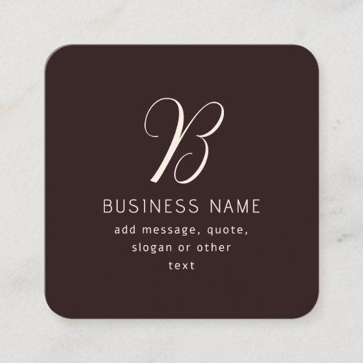 Moderne Elegante Bedrijfsnaam Monogram | donkerbru Vierkante Visitekaartje (Voorkant)