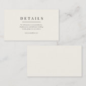 Moderne & Elegante Beige Bruiloft Details Informatiekaartje (Voorkant / Achterkant)