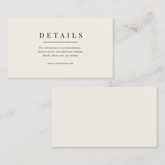 Moderne & Elegante Beige Bruiloft Details Informatiekaartje (Voorkant / Achterkant)