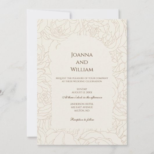 Moderne elegante beige bruine bruiloft uitnodiging (Voorkant)