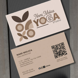 Moderne Elegante Beige Bruine Esthetische Yoga Stu Visitekaartje