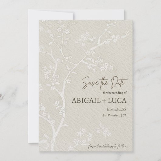 Moderne Elegante Beige Chinoiserie Save the Date Kaart (Voorkant)