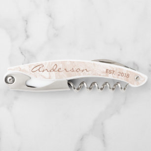 Moderne Elegante Beige Swirls & Aangepaste Tekst Kurkentrekker