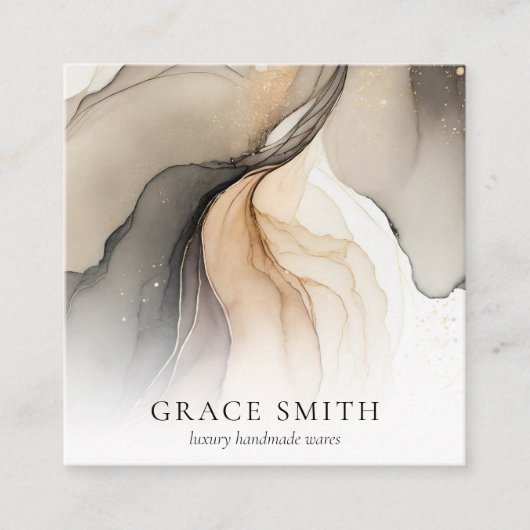 Moderne Elegante Beige Waterverf Vierkante Visitekaartje (Voorkant)