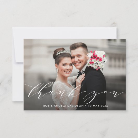 Moderne elegante belettering bruiloft dank u bedankkaart (Voorkant)