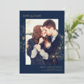Moderne Elegante Bewaar de Datum Foto Gouden Bloem Save The Date (Staand voorkant)