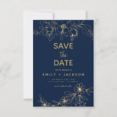 Moderne Elegante Bewaar de Datum Navy Blauwe Goude Save The Date (Voorkant)