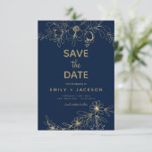 Moderne Elegante Bewaar de Datum Navy Blauwe Goude Save The Date (Staand voorkant)