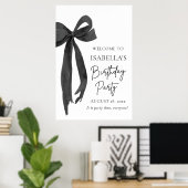 Moderne Elegante Black Bow Coquette Verjaardag Wel Poster (Thuiskantoor)