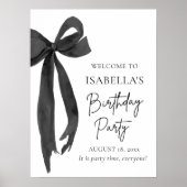 Moderne Elegante Black Bow Coquette Verjaardag Wel Poster (Voorkant)