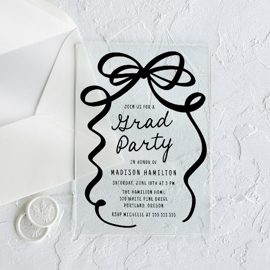 Moderne Elegante Black Bow Graduation Party Acryl Uitnodigingen