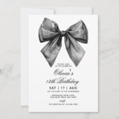 Moderne elegante Black Bow verjaardagsuitnodiging Kaart (Voorkant)