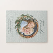 Moderne elegante bladkrans foto script familie legpuzzel (Horizontaal)