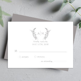 Moderne elegante bladrijke monogram bruiloft RSVP kaartje