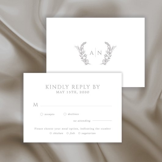 Moderne elegante bladrijke monogram bruiloft RSVP kaartje