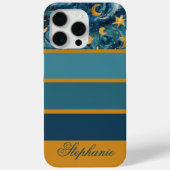 Moderne Elegante Blauw Goud Gepersonaliseerde Naam Case-Mate iPhone Case (Achterkant)