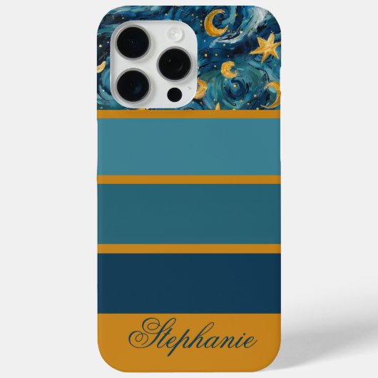Moderne Elegante Blauw Goud Gepersonaliseerde Naam Case-Mate iPhone Case (Achterkant)