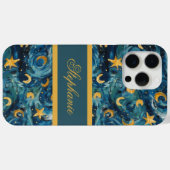 Moderne Elegante Blauw Goud Gepersonaliseerde Naam Case-Mate iPhone Case (Achterkant (horizontaal))