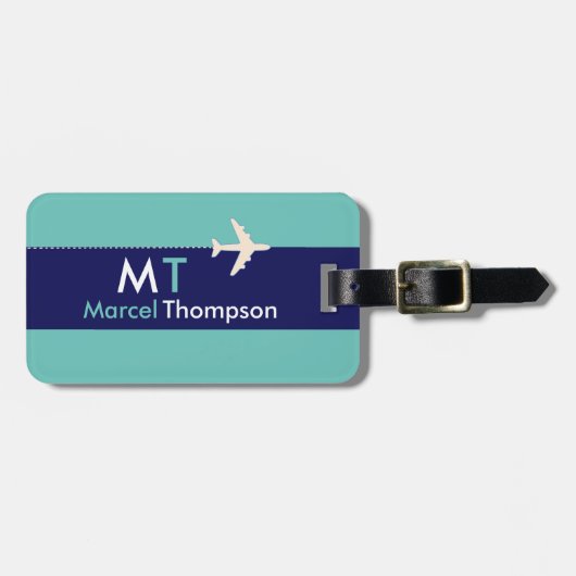 Moderne elegante blauwe aero bagagelabel (Voorkant horizontaal)