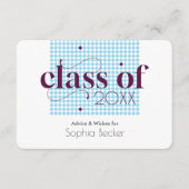 Moderne elegante blauwe afstudeerdop patroon informatiekaartje (Voorkant)