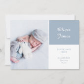 Moderne Elegante Blauwe Baby Jongen Script Foto Ge Aankondiging (Voorkant)